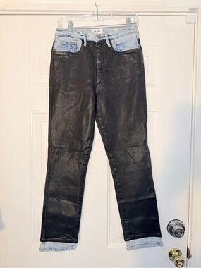 Frame Denim Women’s Black Coated Jeans with Light Wash Waist & Hem. Sz 29